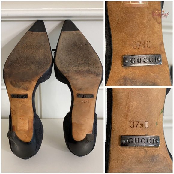 Authentic GUCCI Vintage Black GG Monogram Canvas Leather D'ORSAY Heel Pumps 7.5 - Picture 7 of 15